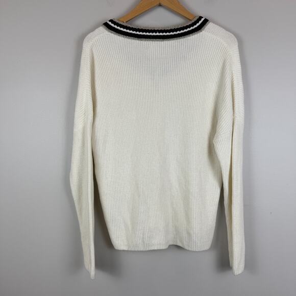 Maje Meteo Sweater Women 1 Small Ivory Knit Ribbed V-Neck Tennis Preppy Jumper - Picture 2 of 7
